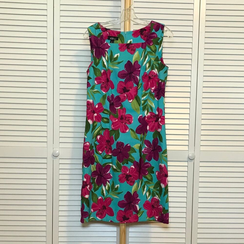 AGB Blue Floral Square Neck Sleeveless A-line Dress 10
